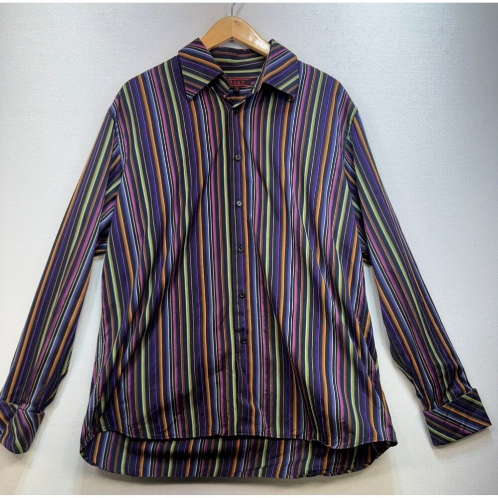 Dagr Men's Button Down Shirt Long Sleeve Size 17.5/44 Multicolor Striped Casual
